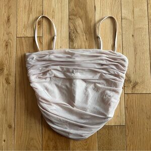 Babaton Aritzia Womens Light Pink Ruched Crop‎ Top Sheer Draped with Cups Size 4